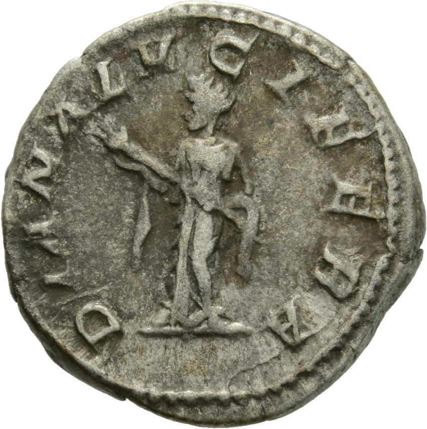 RIC IV Caracalla 373A Caracalla reverse, Diana, draped, standing left, holding a torch in both hands