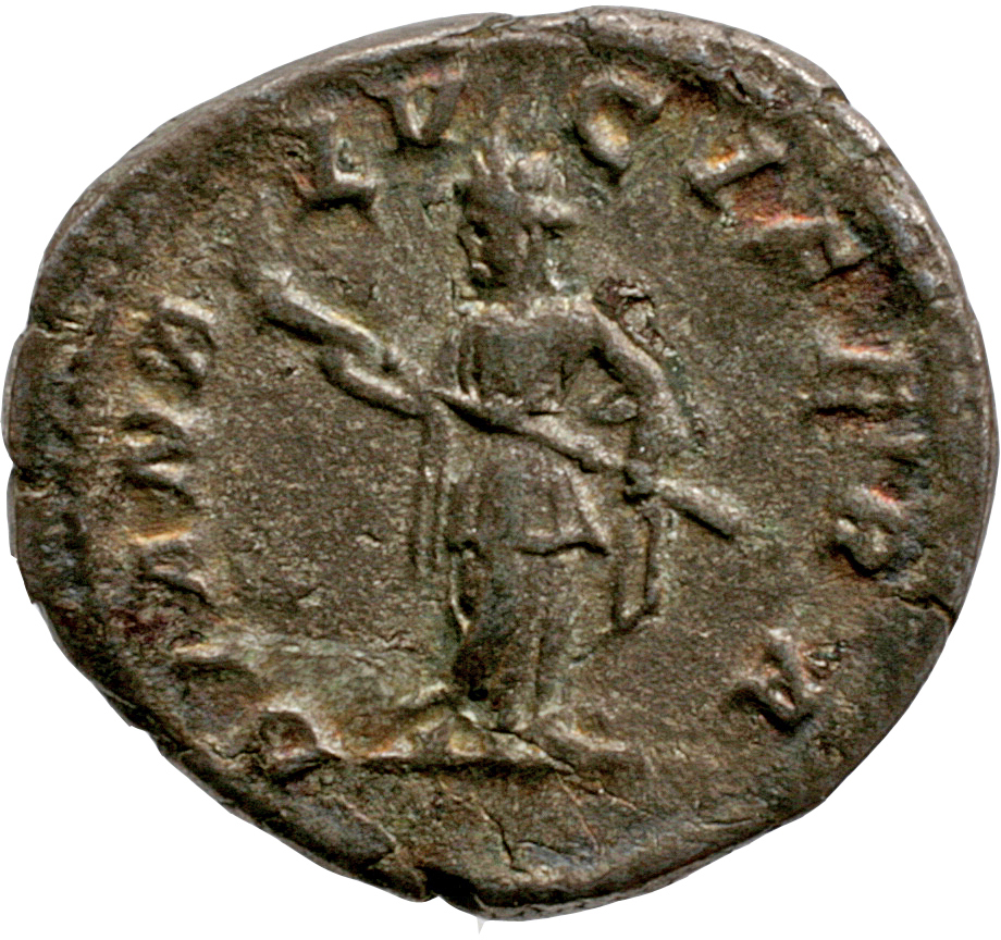 RIC IV Caracalla 373A Caracalla reverse, Diana, draped, standing left, holding a torch in both hands