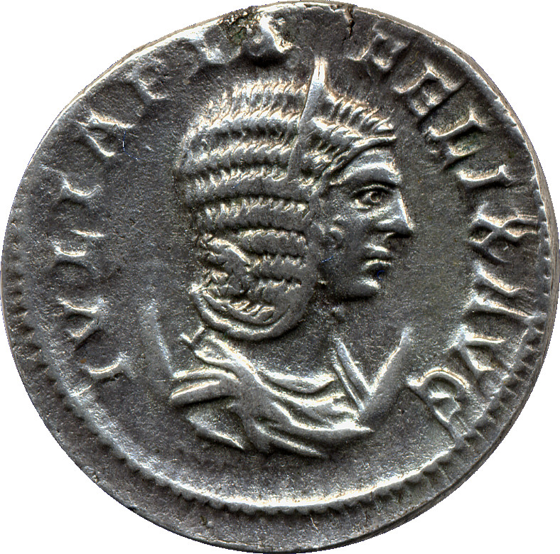 RIC IV Caracalla 379A Caracalla obverse, Bust of Julia Domna, hair elaborately waved in ridges and turned up low at the ba...