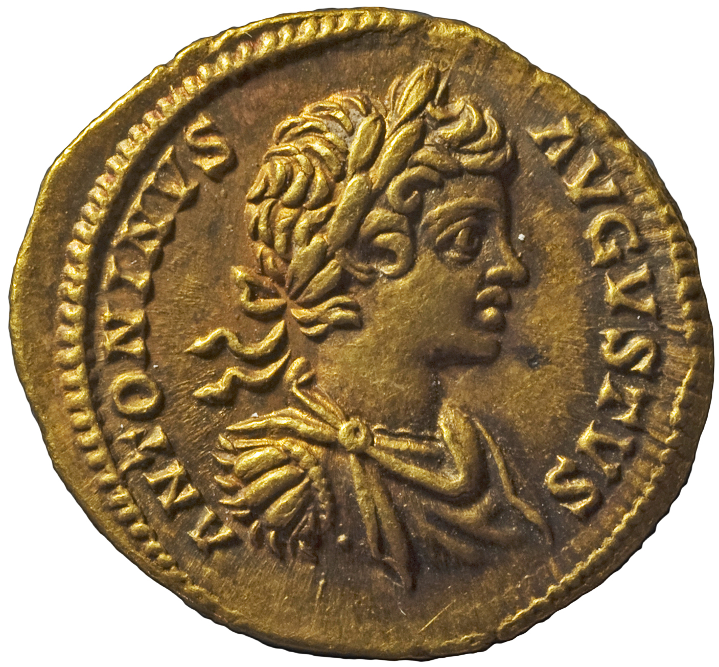 RIC IV Caracalla 38 (aureus) Caracalla obverse, Bust of Caracalla, laureate, draped, cuirassed, right