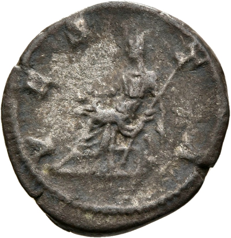 RIC IV Caracalla 391 Caracalla reverse, Vesta, draped, seated left, holding simpulum in right hand and sceptre in left hand