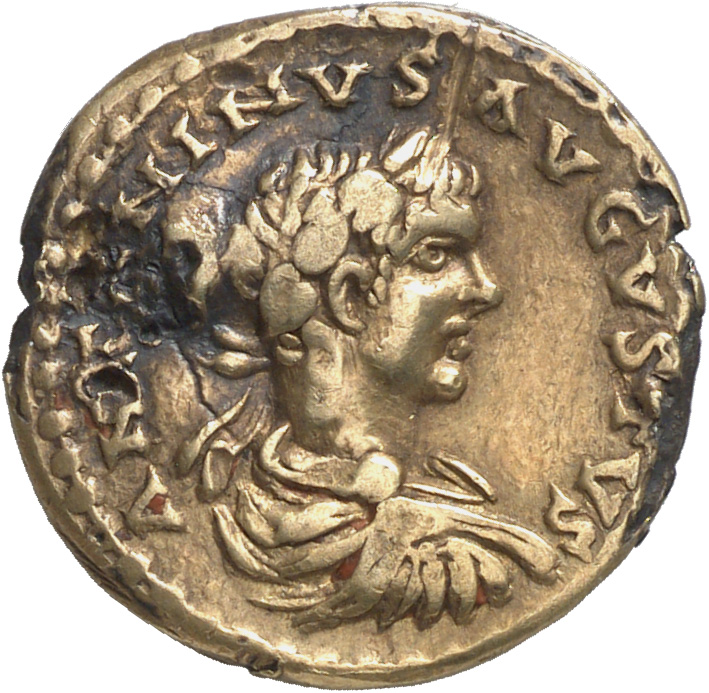 RIC IV Caracalla 39A (aureus) Caracalla obverse, Bust of Caracalla, laureate, draped, cuirassed, right
