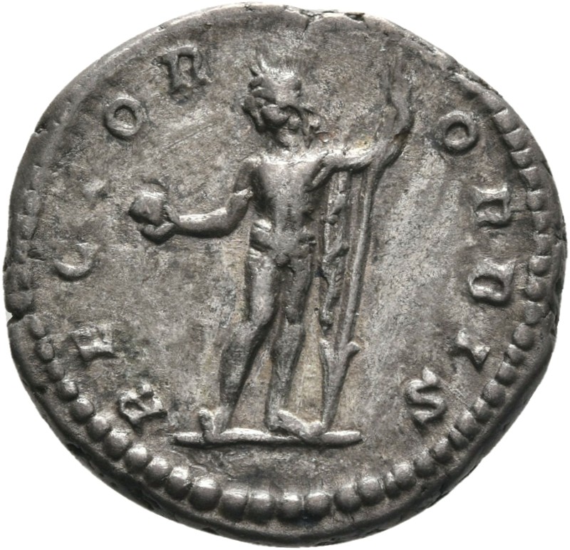 RIC IV Caracalla 39A (denarius) Caracalla reverse, Sol, radiate, naked except for cloak over left shoulder, standing front...