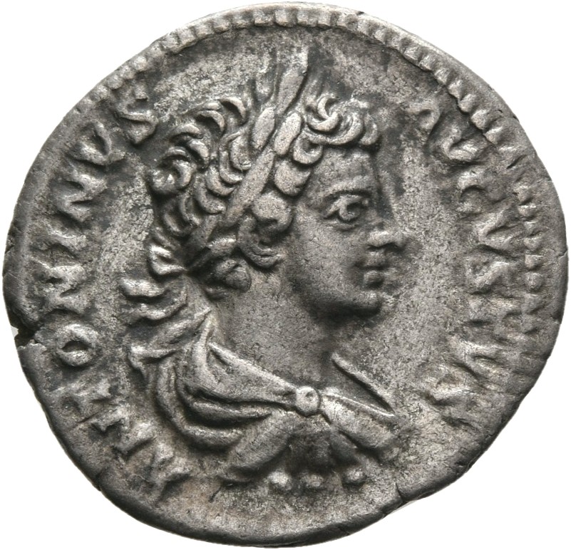 RIC IV Caracalla 39A (denarius) Caracalla obverse, Bust of Caracalla, laureate, draped, cuirassed, right