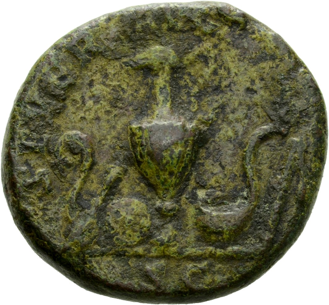 RIC IV Caracalla 404 Caracalla reverse, Lituus, knife, patera, jug, simpulum and sprinkler