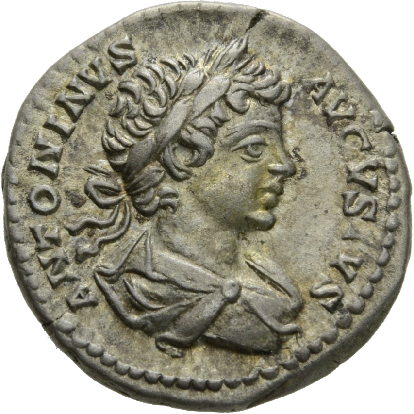 RIC IV Caracalla 43 Caracalla obverse, Bust of Caracalla, laureate, draped, right