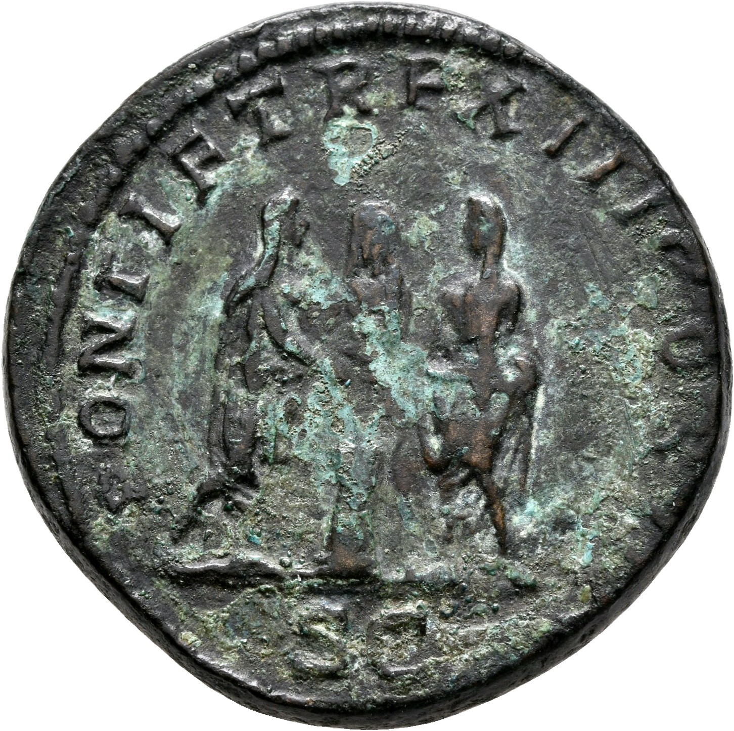 RIC IV Caracalla 452A Caracalla reverse, Caracalla and Geta, both veiled and togate, standing vis-à-vis, sacrificing over ...