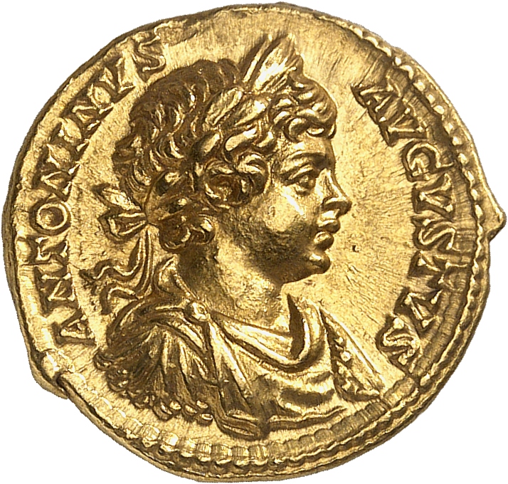 RIC IV Caracalla 45 (aureus) Caracalla obverse, Bust of Caracalla, laureate, draped, cuirassed, right