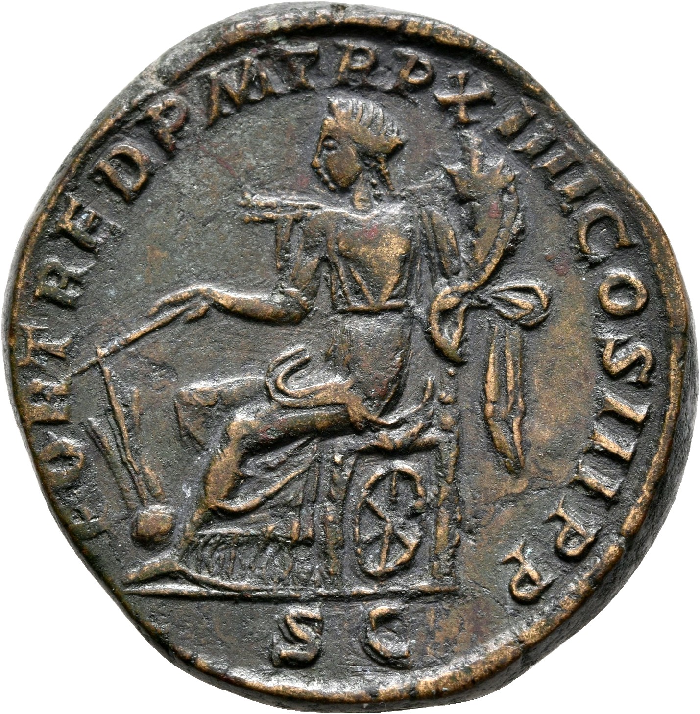 RIC IV Caracalla 479A Caracalla reverse, Fortuna, draped, seated left, holding rudder in right hand and cornucopiae in lef...