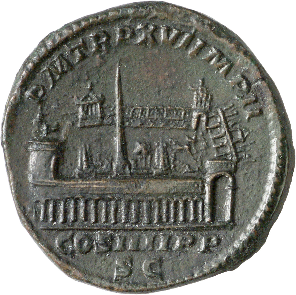 RIC IV Caracalla 500A Caracalla reverse, Circus, showing obelisk, spina, chariots, etc.