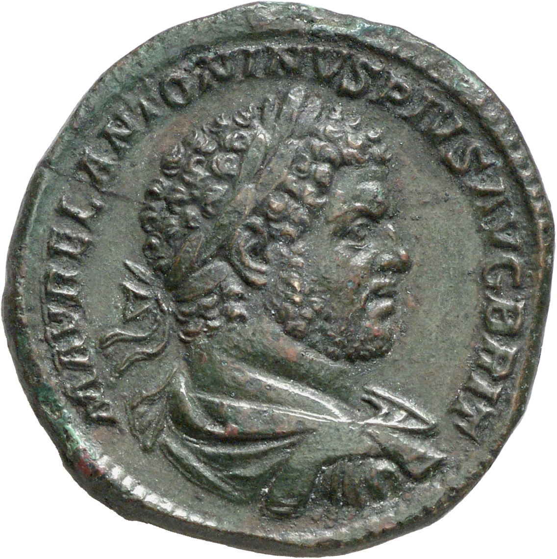 RIC IV Caracalla 500A Caracalla obverse, Bust of Caracalla, laureate, draped, cuirassed, right