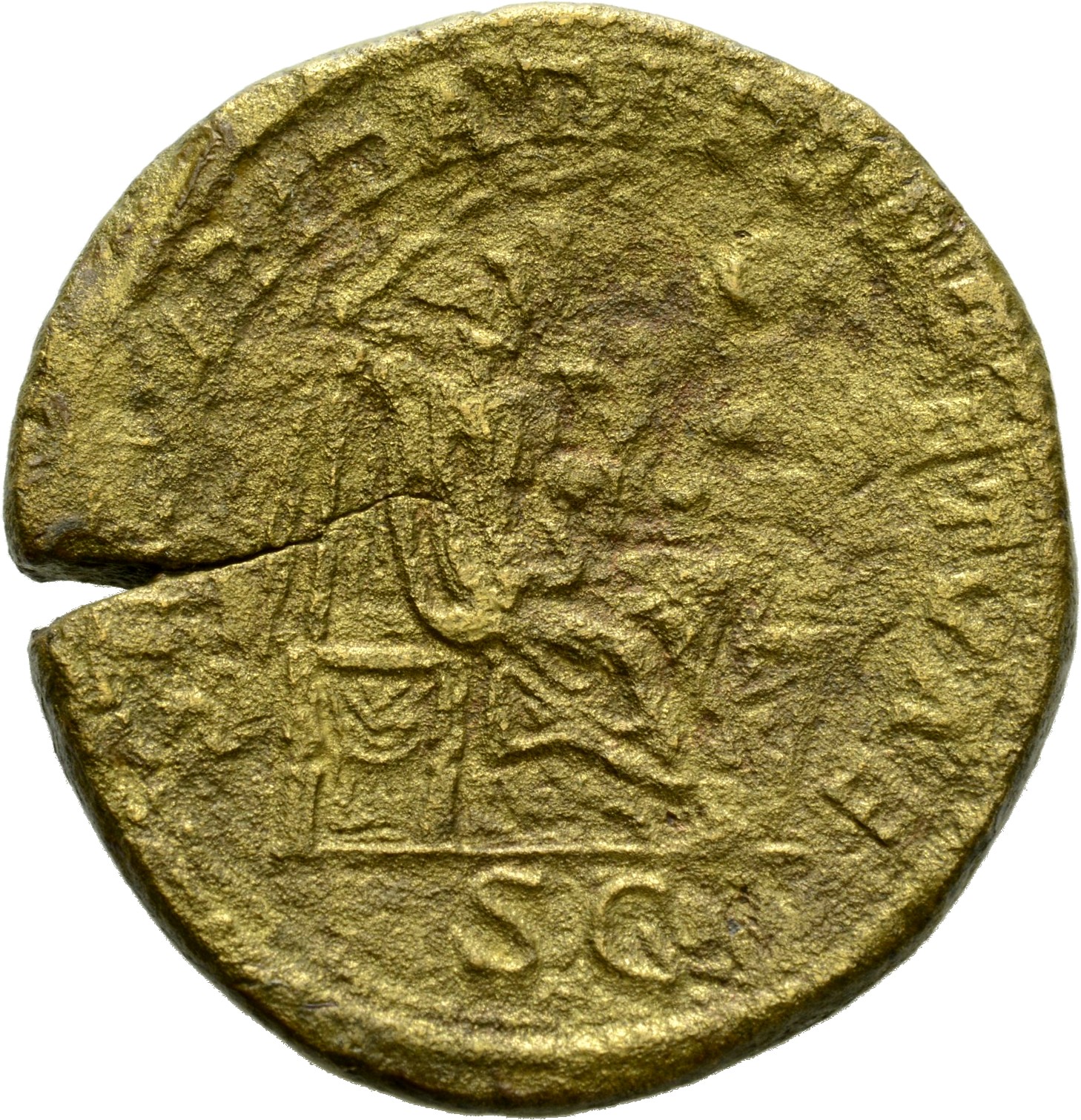 RIC IV Caracalla 512A Caracalla reverse, Securitas, draped, seated right on low seat, propping head on right hand and hold...