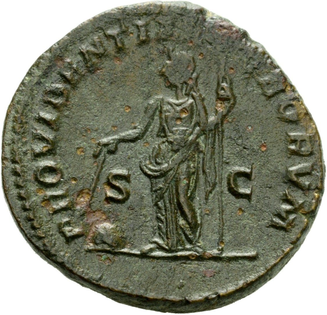 RIC IV Caracalla 514 Caracalla reverse, Providentia, draped, standing left, holding wand in right hand over globe and scep...