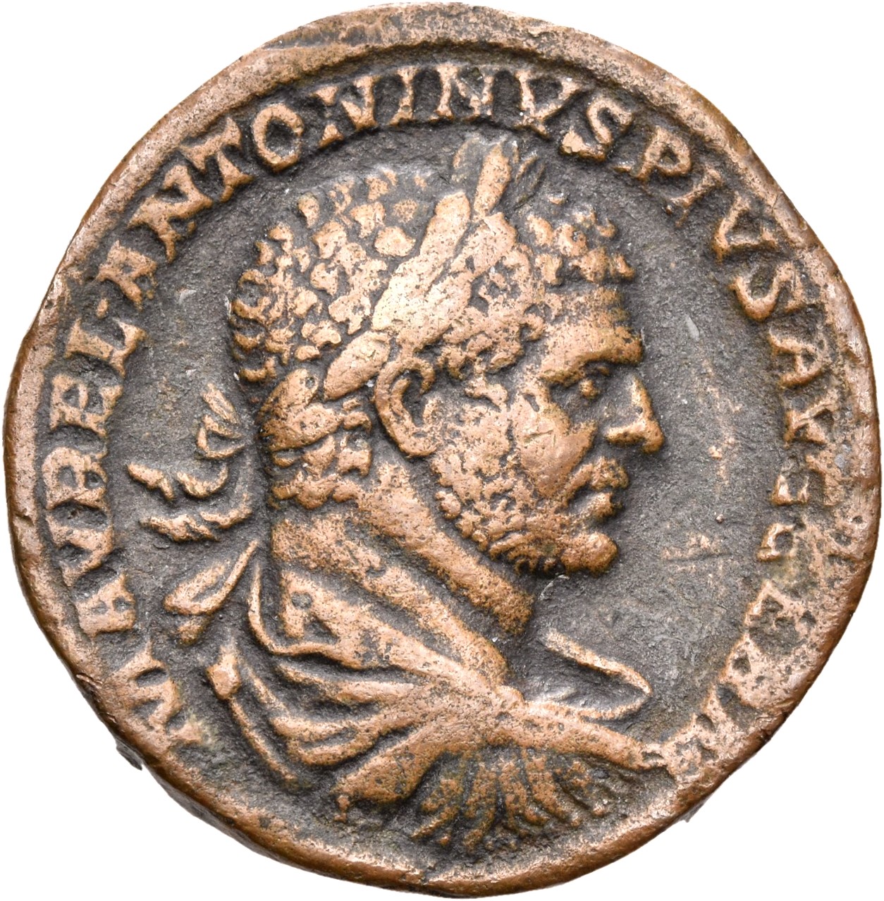 RIC IV Caracalla 538B Caracalla obverse, Bust of Caracalla, laureate, cuirassed, seen from back, right