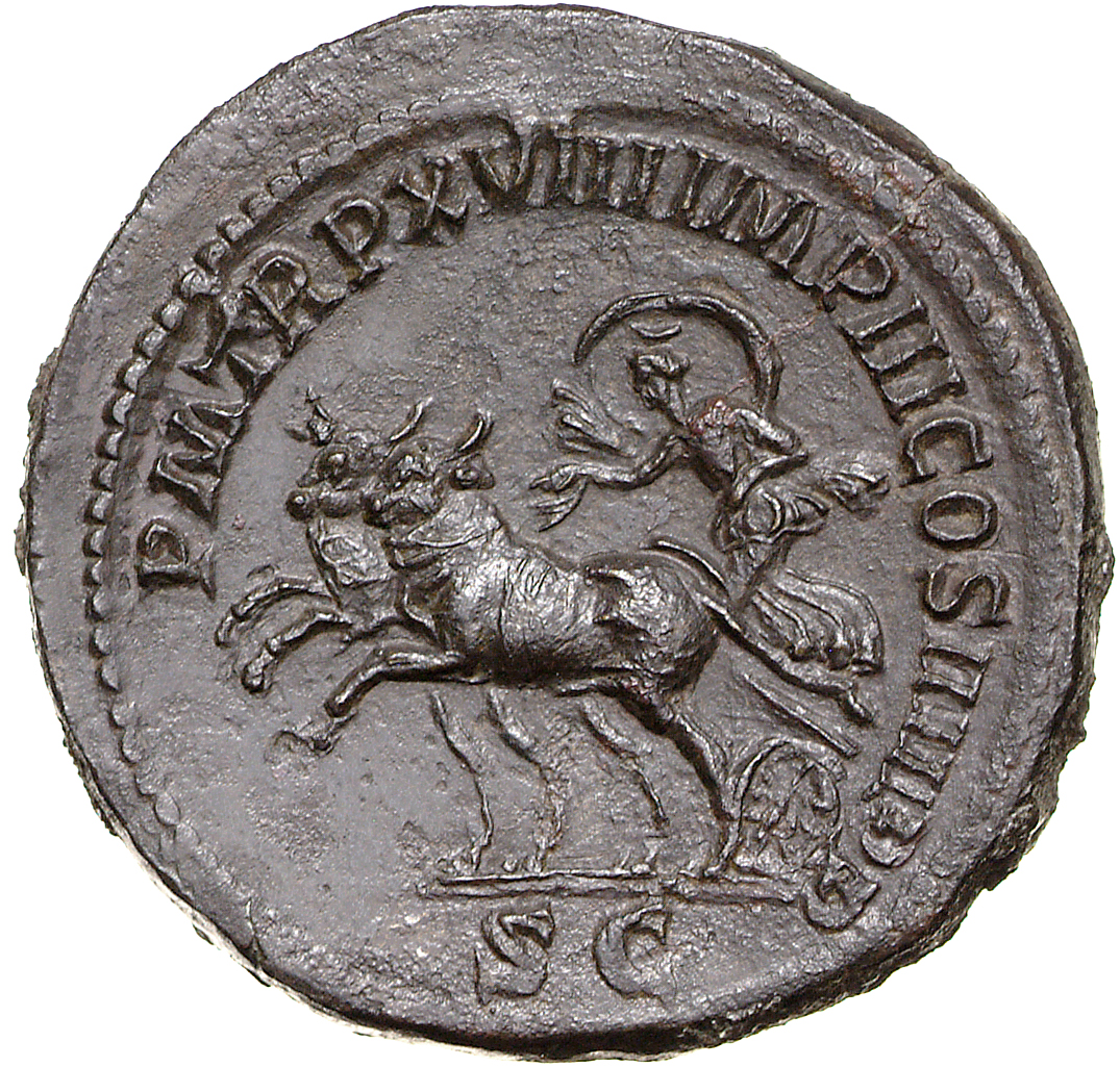 RIC IV Caracalla 540A Caracalla reverse, Diana, with crescent on brow, mantle flying behind her, draped, standing left in ...