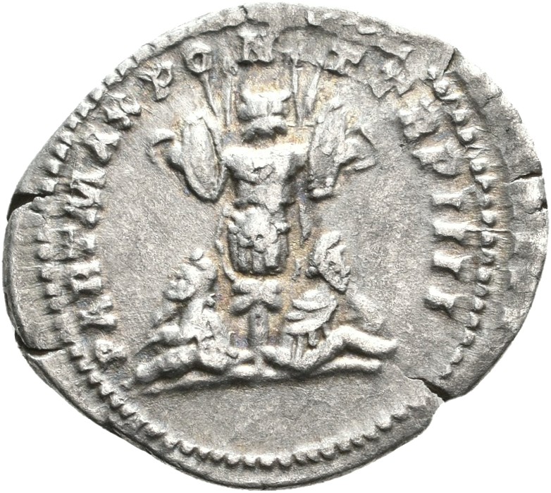 RIC IV Caracalla 54A Caracalla reverse, Two captives, seated back to back, mourning, left and right of central trophy