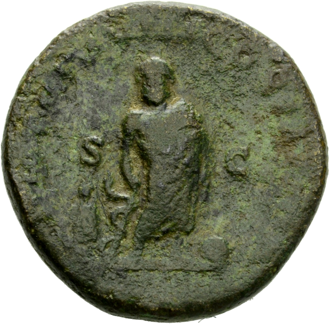 RIC IV Caracalla 550b Caracalla reverse, Asclepius, nude to waist, standing front, head left, holding serpent-wreathed wan...