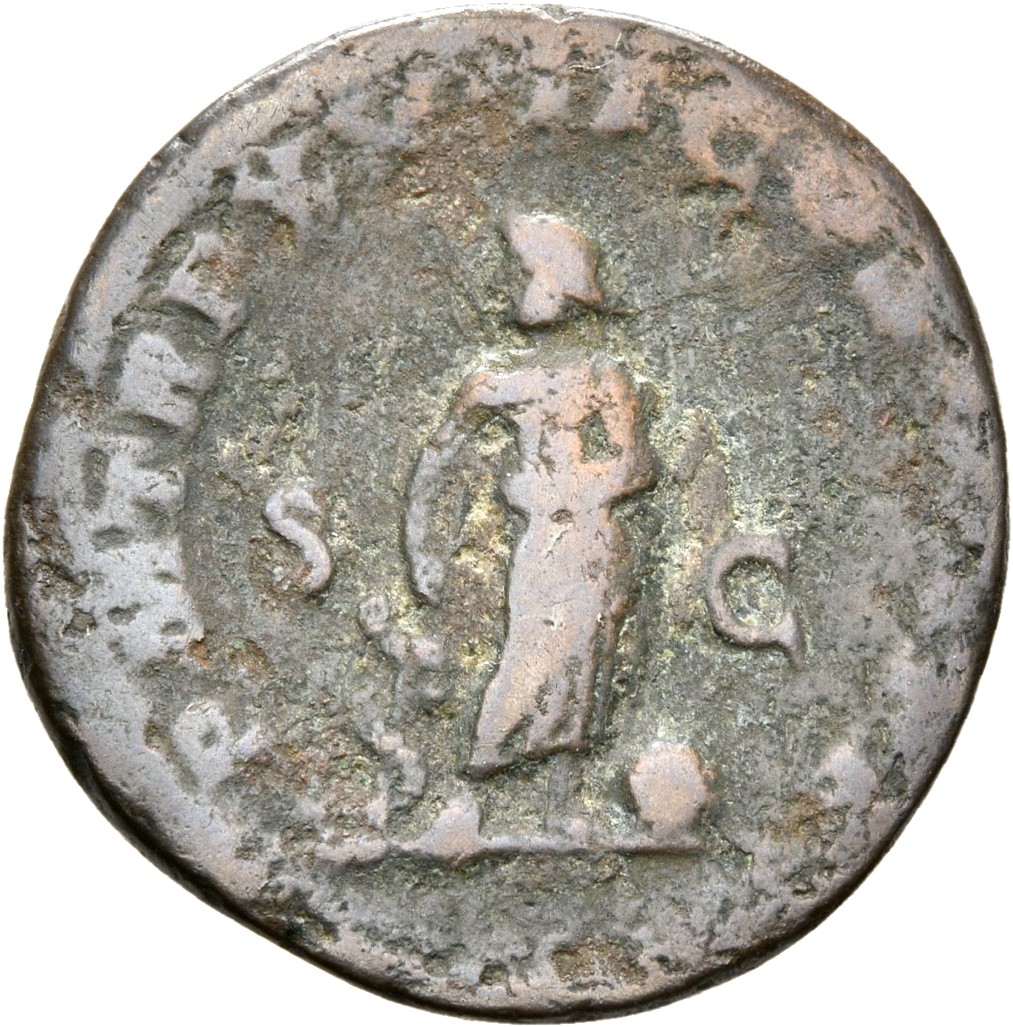RIC IV Caracalla 553C Caracalla reverse, Asclepius, nude to waist, standing front, head left, holding serpent-wreathed wan...