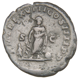 RIC IV Caracalla 554B Caracalla reverse, Jupiter, naked to waist, seated left, holding Victory in extended right hand and ...