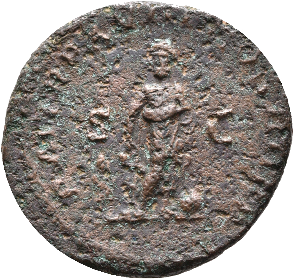 RIC IV Caracalla 554b Caracalla reverse, Asclepius, nude to waist, standing front, head left, holding serpent-wreathed wan...