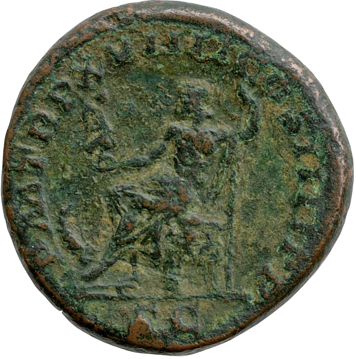 RIC IV Caracalla 559A Caracalla reverse, Jupiter, naked to waist, seated left, holding Victory in extended right hand and ...