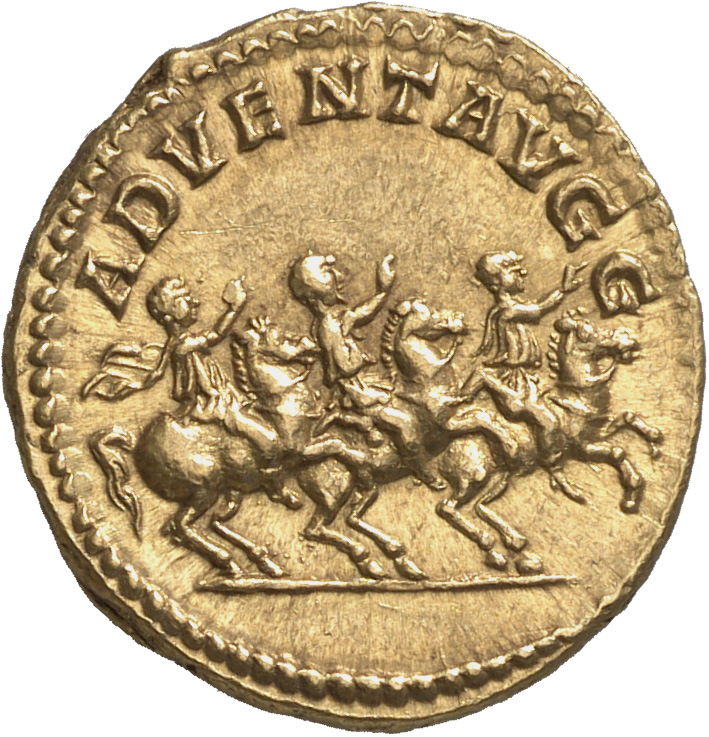 RIC IV Caracalla 56 Caracalla reverse, Septimius Severus, Caracalla and Geta, all in miliary attire, on horseback, gallopi...