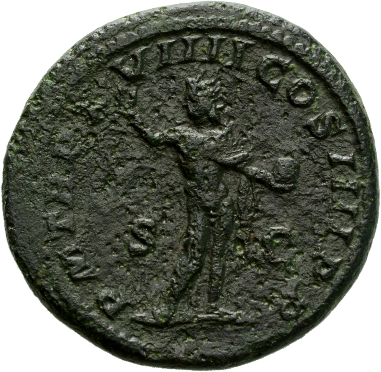 RIC IV Caracalla 563 Caracalla reverse, Sol, radiate, naked except for cloak over left shoulder, standing front, head left...