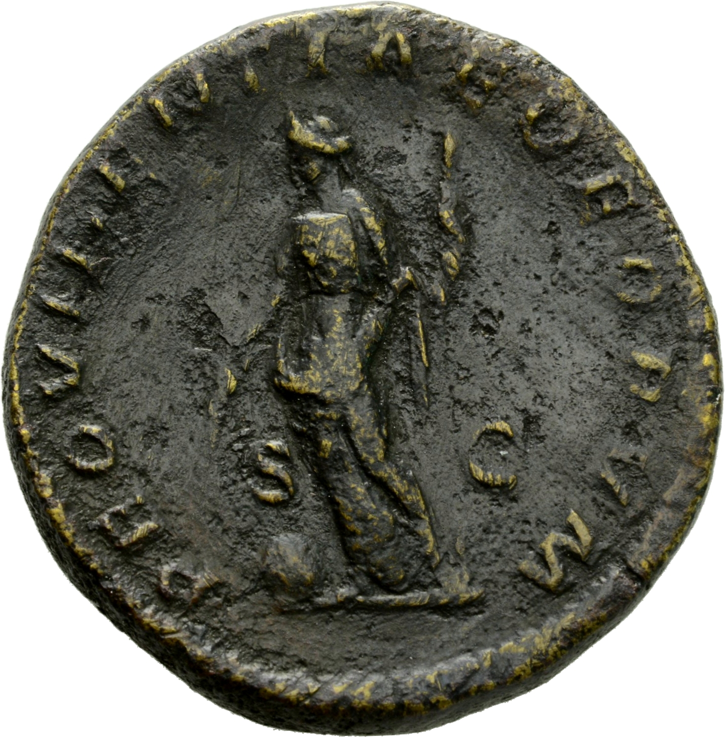 RIC IV Caracalla 572A Caracalla reverse, Providentia, draped, standing left, holding wand in right hand over globe and sce...