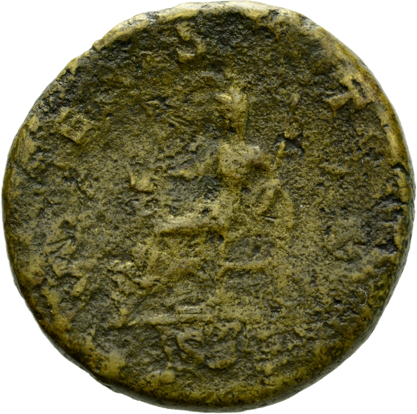 RIC IV Caracalla 593 Caracalla reverse, Vesta, draped, seated left, holding simpulum in right hand and sceptre in left hand