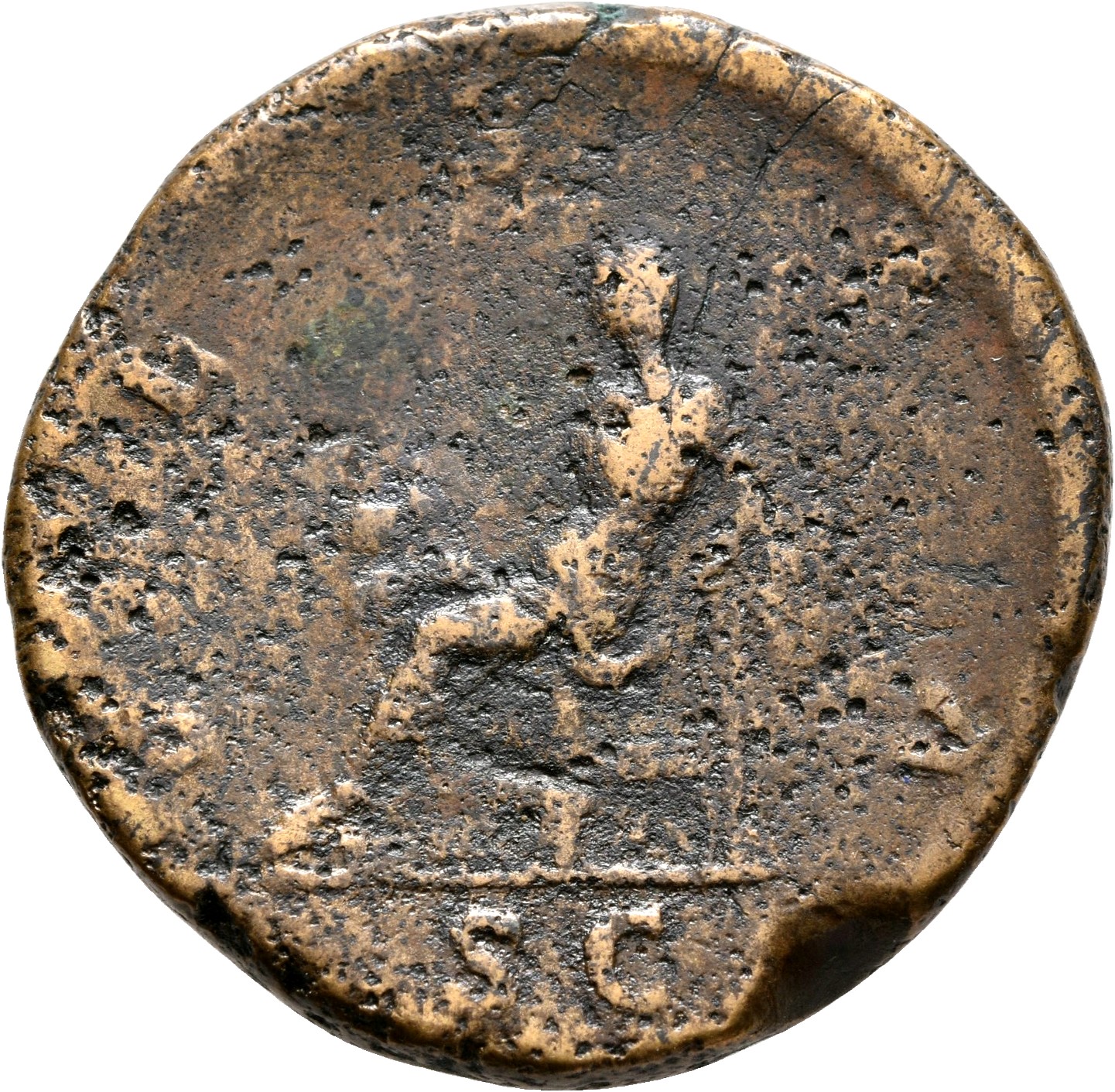 RIC IV Caracalla 593 Caracalla reverse, Vesta, draped, seated left, holding simpulum in right hand and sceptre in left hand