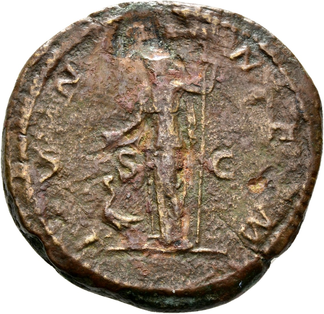 RIC IV Caracalla 599b (dupondius) Caracalla reverse, Juno, veiled, draped, standing left, holding patera in extended right...