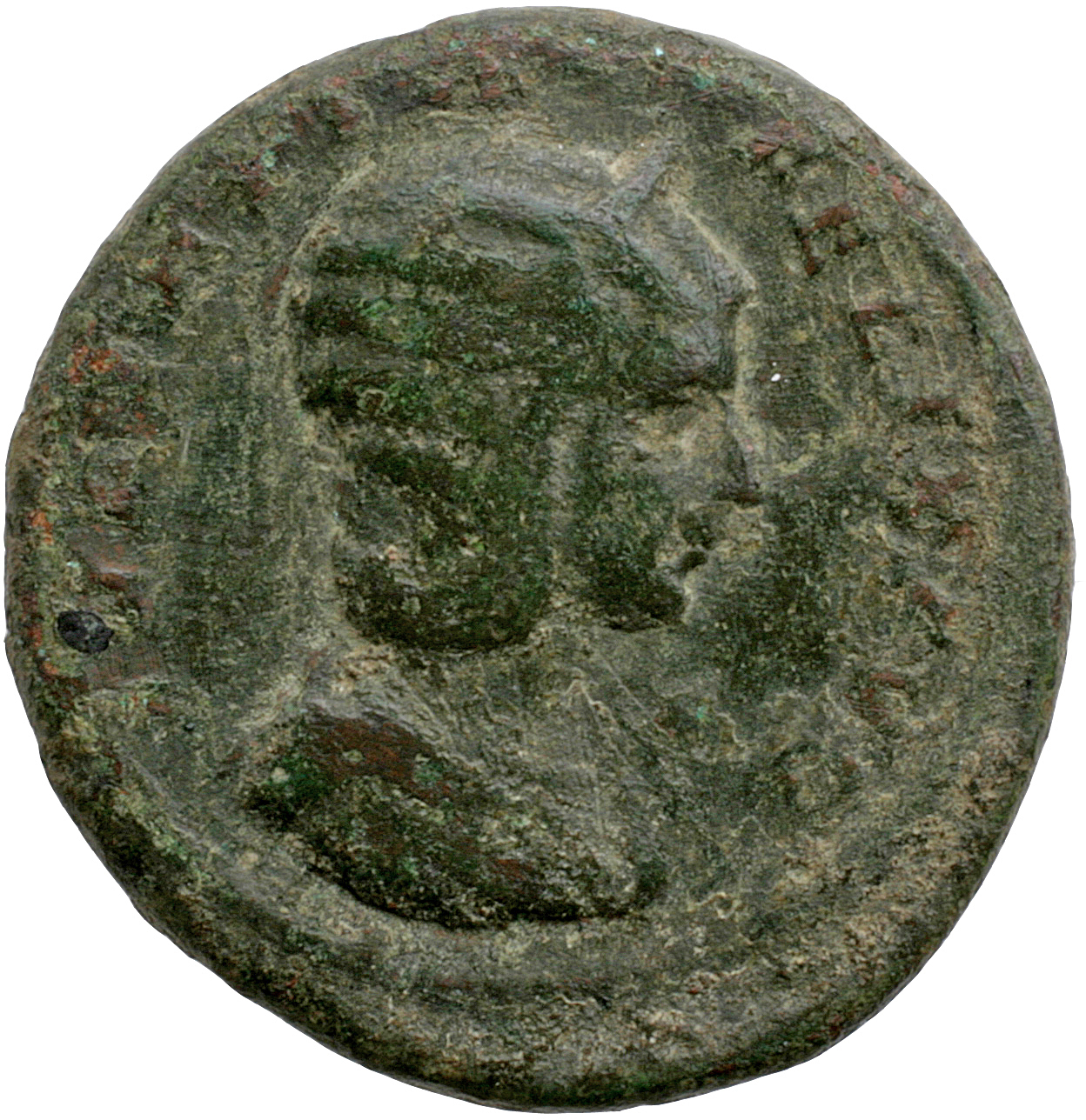 RIC IV Caracalla 600 (dupondius) Caracalla obverse, Bust of Julia Domna, hair elaborately waved in ridges and turned up lo...