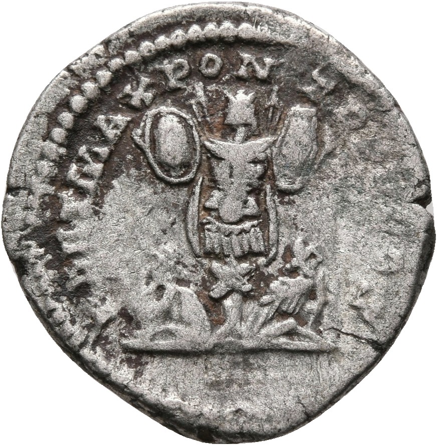 RIC IV Caracalla 65 Caracalla reverse, Two captives, seated back to back, mourning, left and right of central trophy