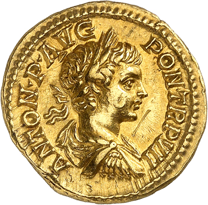 RIC IV Caracalla 79 Caracalla obverse, Bust of Caracalla, laureate, draped, cuirassed, right