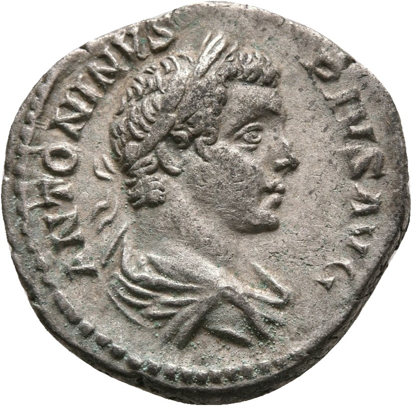 RIC IV Caracalla 80B (denarius) Caracalla obverse, Bust of Caracalla, laureate, draped, right