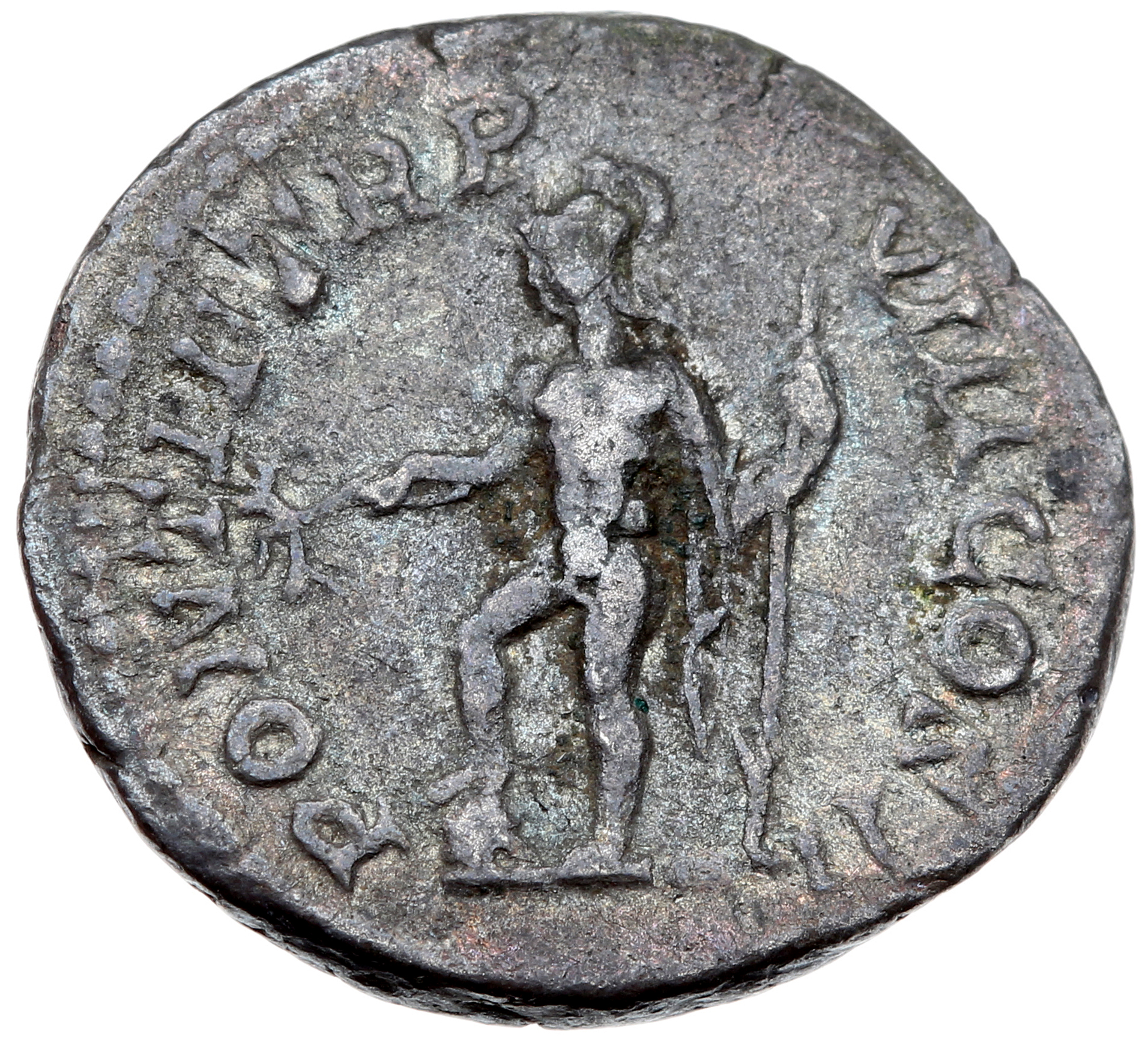 RIC IV Caracalla 80B (denarius) Caracalla reverse, Mars, helmeted, naked except for cloak on left shoulder, standing left,...
