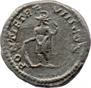 RIC IV Caracalla 81 Caracalla reverse, Mars, helmeted, in military attire, standing left, resting right hand on shield and...