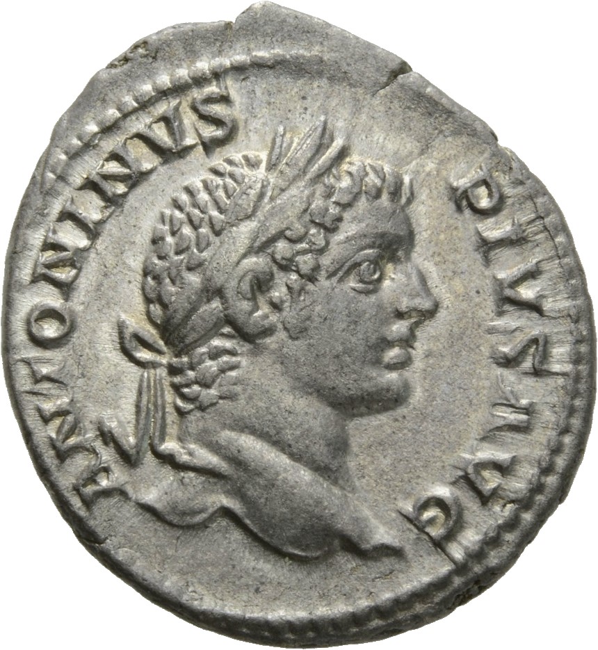 RIC IV Caracalla 84 (denarius) Caracalla obverse, Head of Caracalla, laureate, right