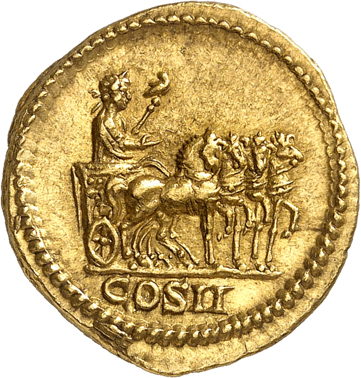 RIC IV Caracalla 87b Caracalla reverse, Caracalla, draped, standing right in triumphal quadriga, extending right hand and ...