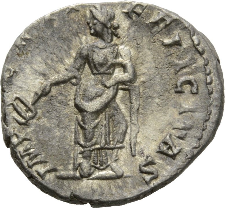 RIC IV Caracalla 9 Caracalla reverse, Felicitas, draped, standing left, holding caduceus in right hand and child in left arm