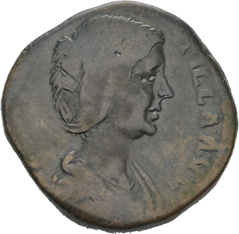 RIC IV Didius Julianus 18 Didius Julianus obverse — Bust of Manlia Scantilla, hair elaborately waved and coiled on back of...