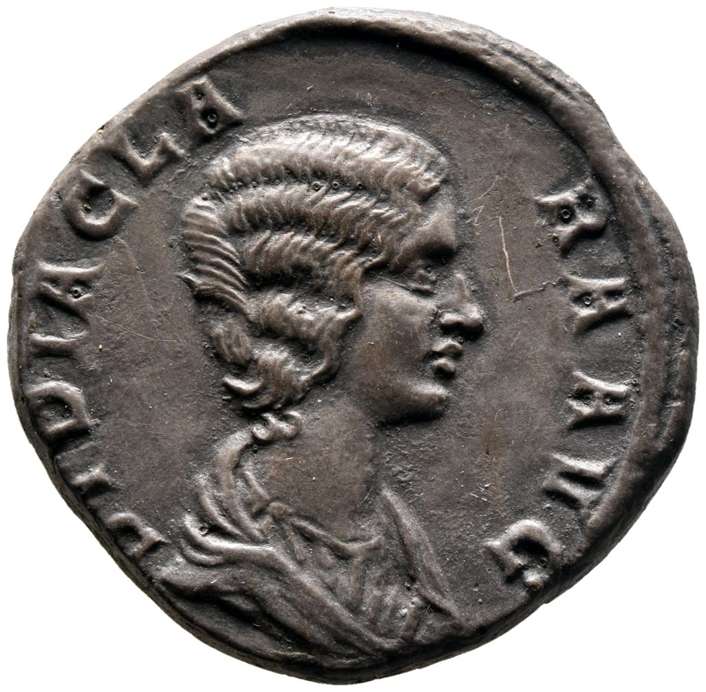 RIC IV Didius Julianus 20 Didius Julianus obverse — Bust of Didia Clara, hair elaborately waved and coiled on back of head...
