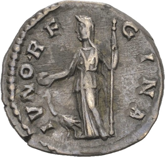 RIC IV Didius Julianus 7A Didius Julianus reverse — Juno, veiled, draped, standing left, holding patera in right hand and ...