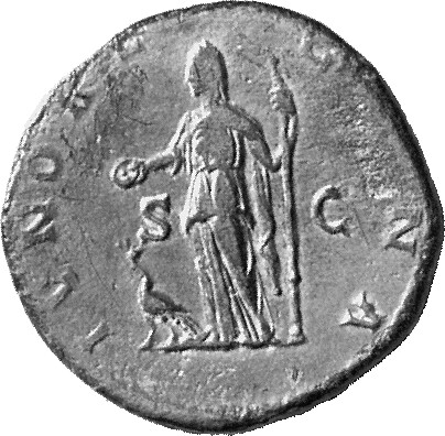 RIC IV Didius Julianus 7B Didius Julianus reverse, Juno, veiled, draped, standing left, holding patera in right hand and s...