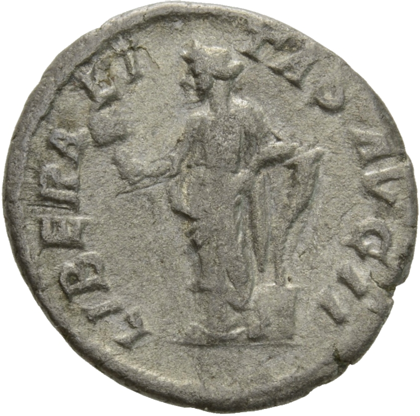 RIC IV Elagabalus 102 Elagabalus reverse, Liberalitas, draped, standing left, holding abacus in right hand and cornucopiae...