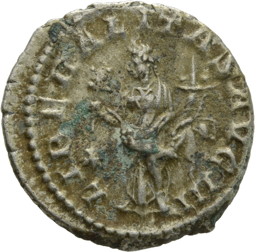 RIC IV Elagabalus 103 Elagabalus reverse, Liberalitas, draped, standing left, holding abacus in right hand and cornucopiae...