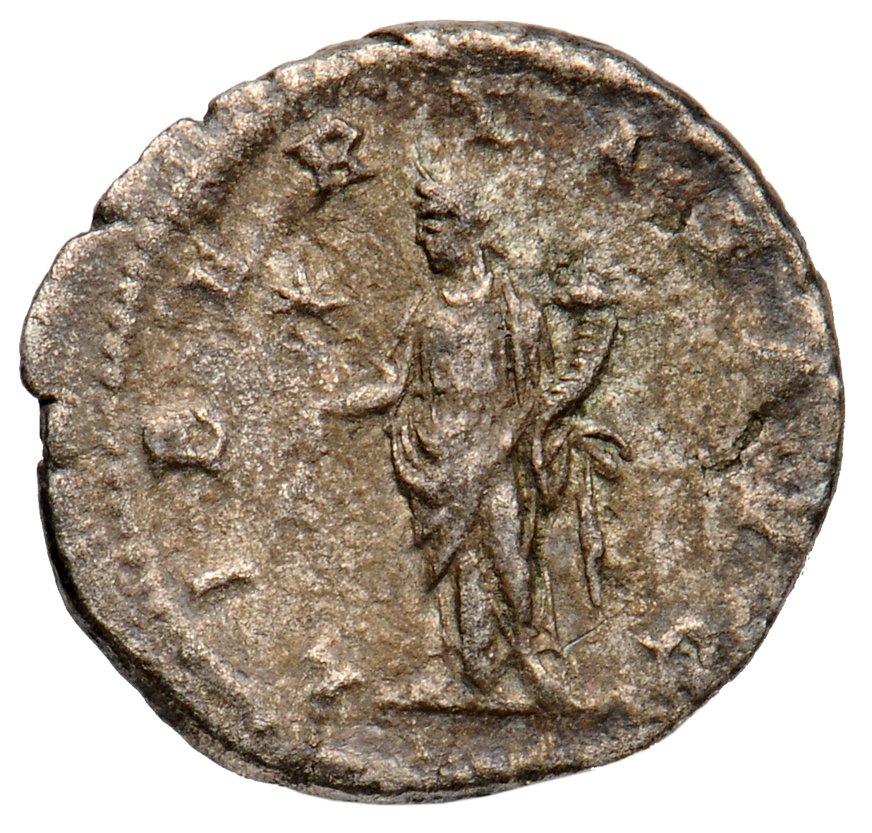 RIC IV Elagabalus 112 Elagabalus reverse, Libertas, draped, standing left, holding pileus in extended right hand and cornu...