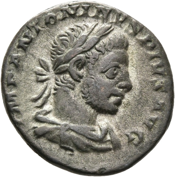RIC IV Elagabalus 112 Elagabalus obverse — Bust of Elagabalus, laureate, draped, cuirassed, right