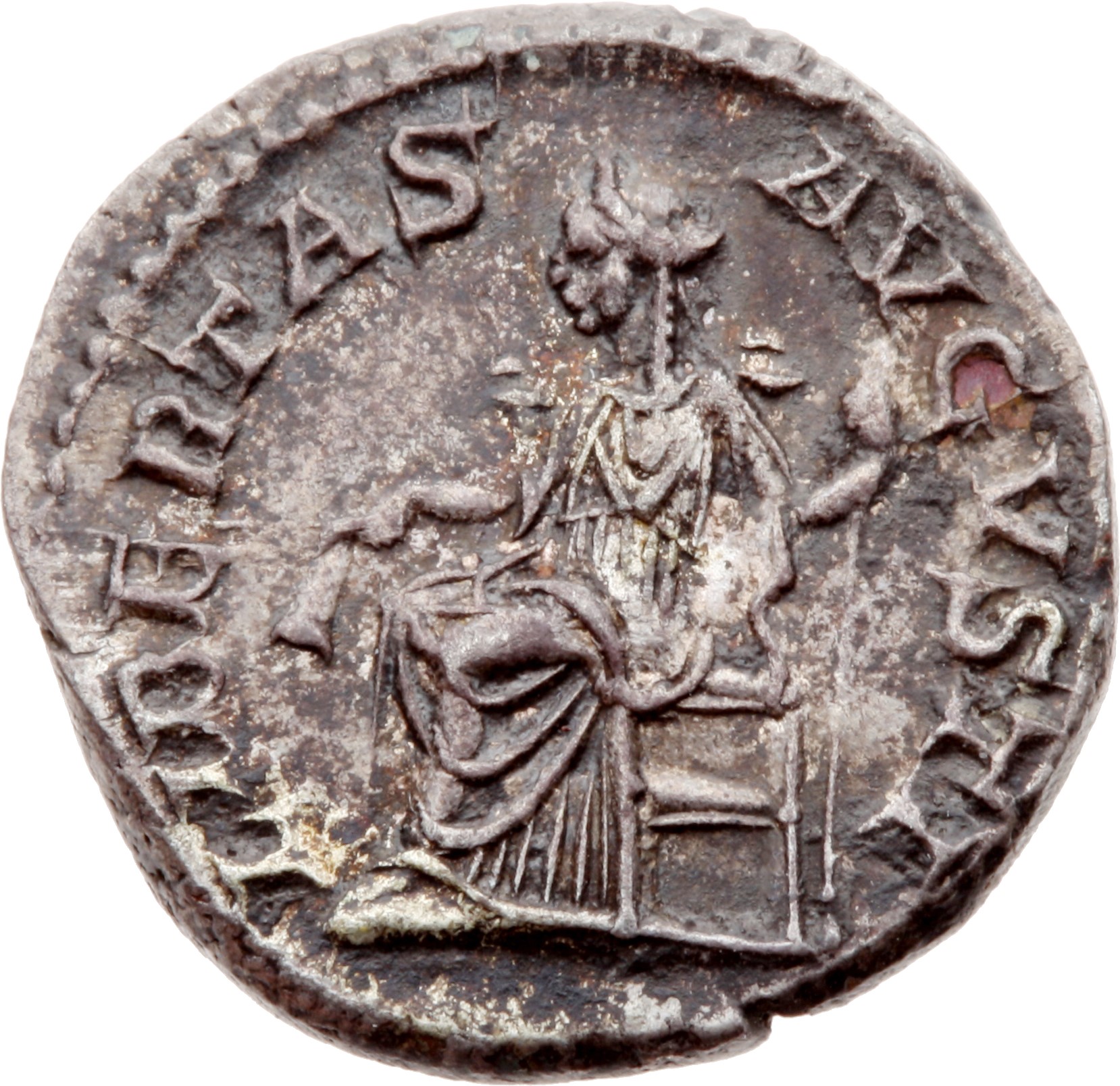 RIC IV Elagabalus 115 Elagabalus reverse, Libertas, draped, seated left, holding pileus in extended right hand and sceptre...