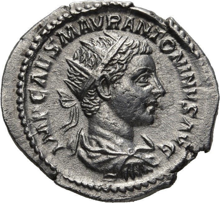RIC IV Elagabalus 120e Elagabalus obverse, Bust of Elagabalus, radiate, draped, right